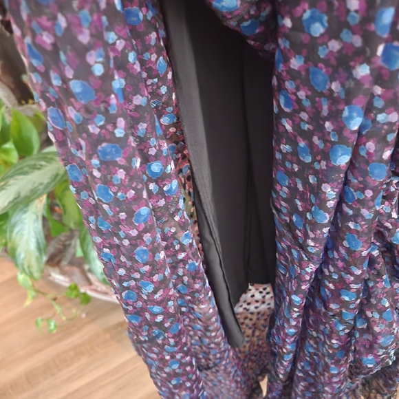 Maje Ravena Printed Midi Dress Long Sleeve V-Neck Parisian Luxe Soft Academia - Picture 6 of 6